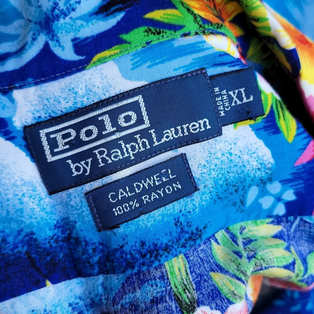 POLO RALPH LAUREN‎ Caldwell Vintage Blue Pink Floral Beach XL SS Hawaiian Shirt